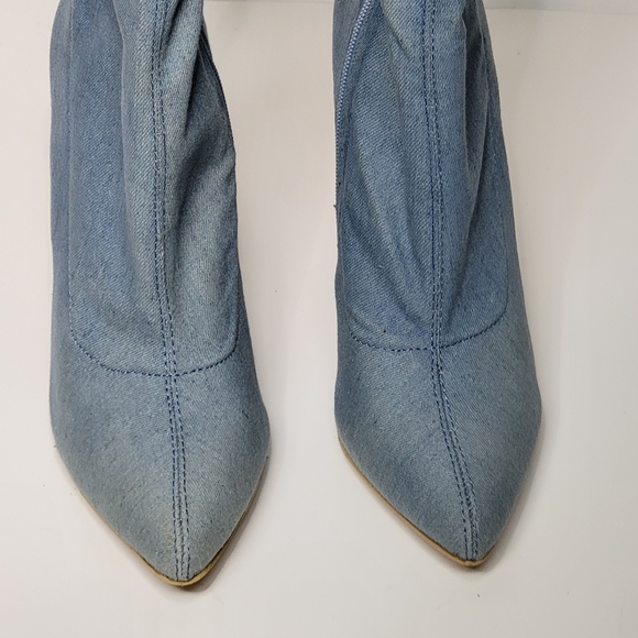 VIVA shin high faux denim jean chambray heels women's booties size 39 - Picture 6 of 12